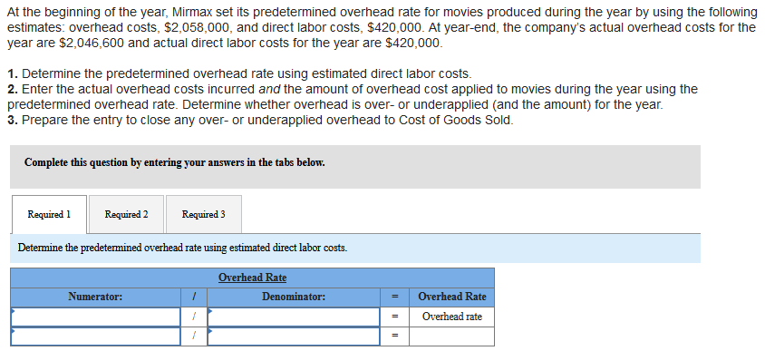 At the beginning of the year, Mirmax set its predetermined overhead rate for movies produced during the year by using the fol