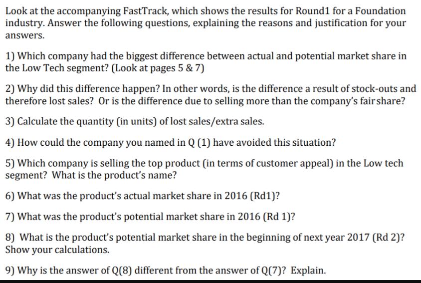 Look at the accompanying FastTrack, which shows the results for Round1 for a Foundation industry. Answer the