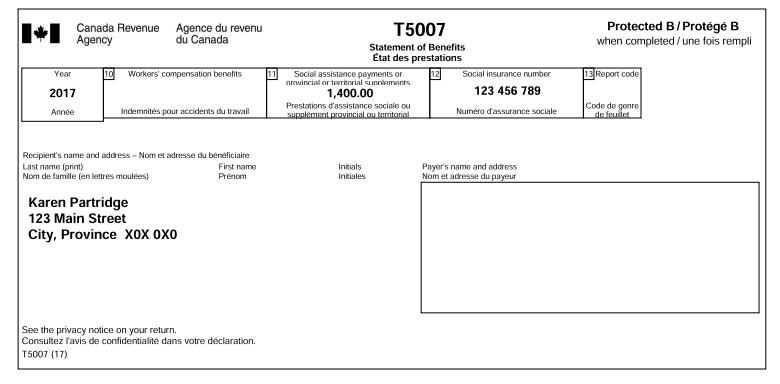 Year 2017 Anne Canada Revenue Agency Agence du revenu du Canada 10 Workers' compensation benefits Indemnits