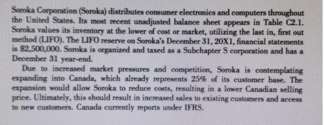 Soroka Corporation (Soroka) distributes consumer electronics and computers throughout the United States. Its