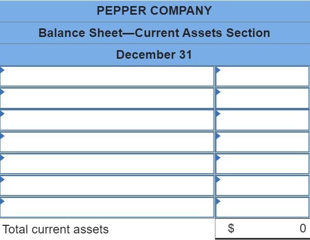 PEPPER COMPANY Balance Sheet Current Assets Section December 31 Total current assets $0