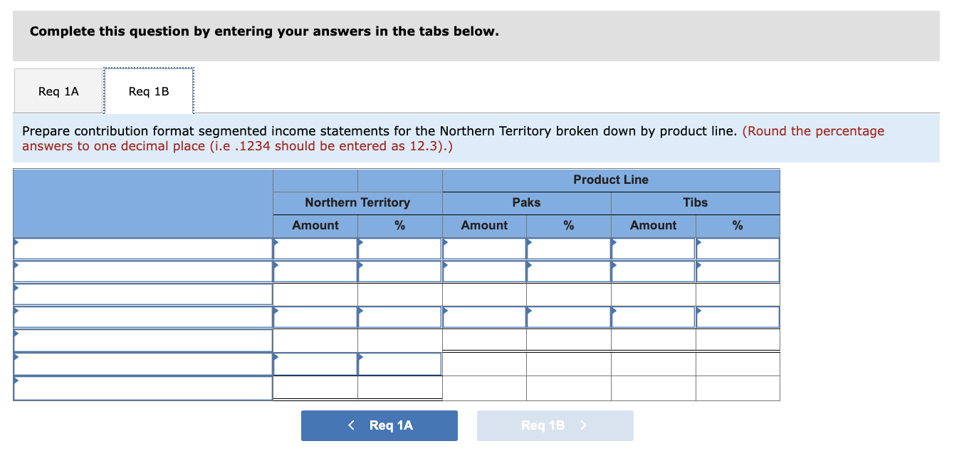 Complete this question by entering your answers in the tabs below.Req 1AReg 1BPrepare contribution format segmented income