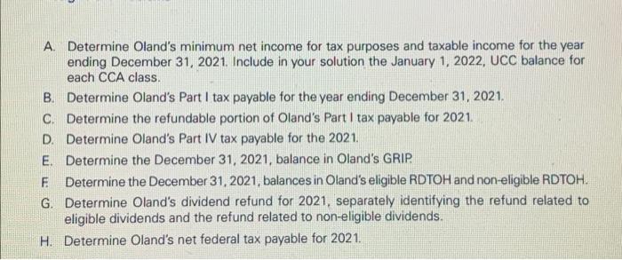 A. Determine Olands minimum net income for tax purposes and taxable income for the year ending December 31, 2021. Include in
