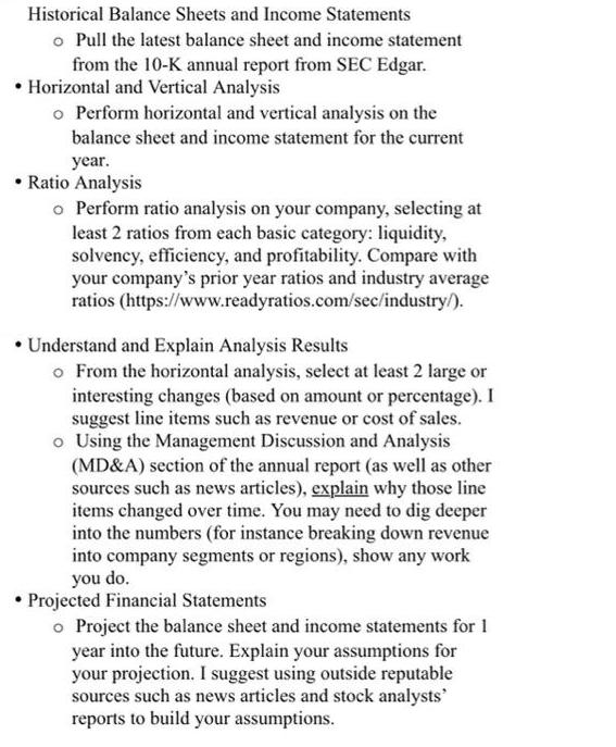 Historical Balance Sheets and Income Statements o Pull the latest balance sheet and income statement from the