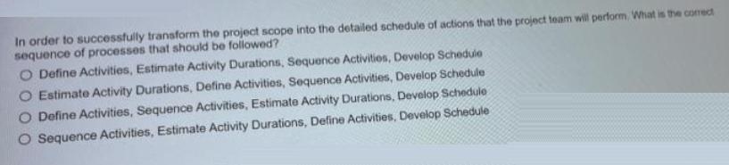 In order to successfully transform the project scope into the detailed schedule
