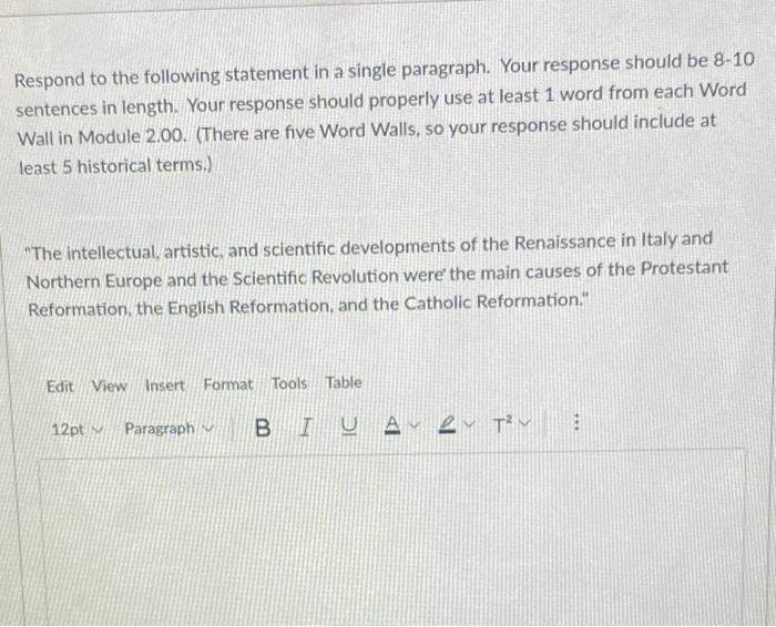 Respond to the following statement in a single paragraph. Your response should be 8-10sentences in length. Your response sho