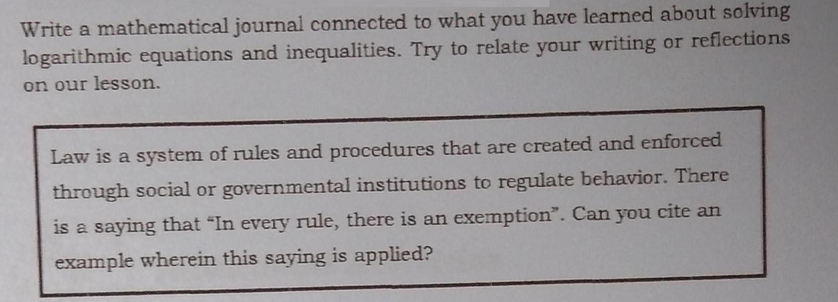 Write a mathematical journal connected to what you have learned about solving