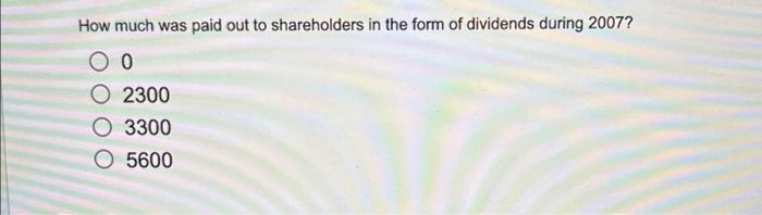 How much was paid out to shareholders in the form of dividends during 2007?023003300O 5600