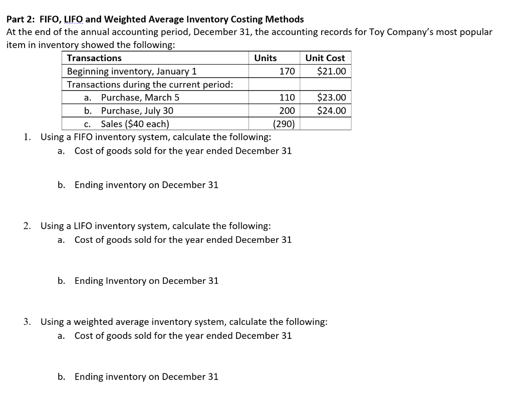 Part 2: FIFO, LIFO and Weighted Average Inventory Costing MethodsAt the end of the annual accounting period, December 31, th