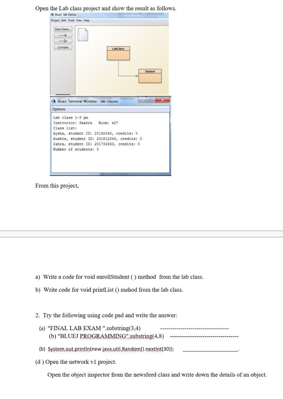 Open the Lab class project and show the result as follows. Blue: lab-classes Project Edit Tools View Help New