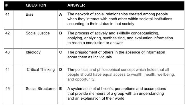 QUESTIONANSWER41BiasA The network of social relationships created among peoplewhen they interact with each other within
