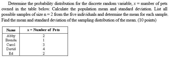 Determine the probability distribution for the discrete random variable, x = number