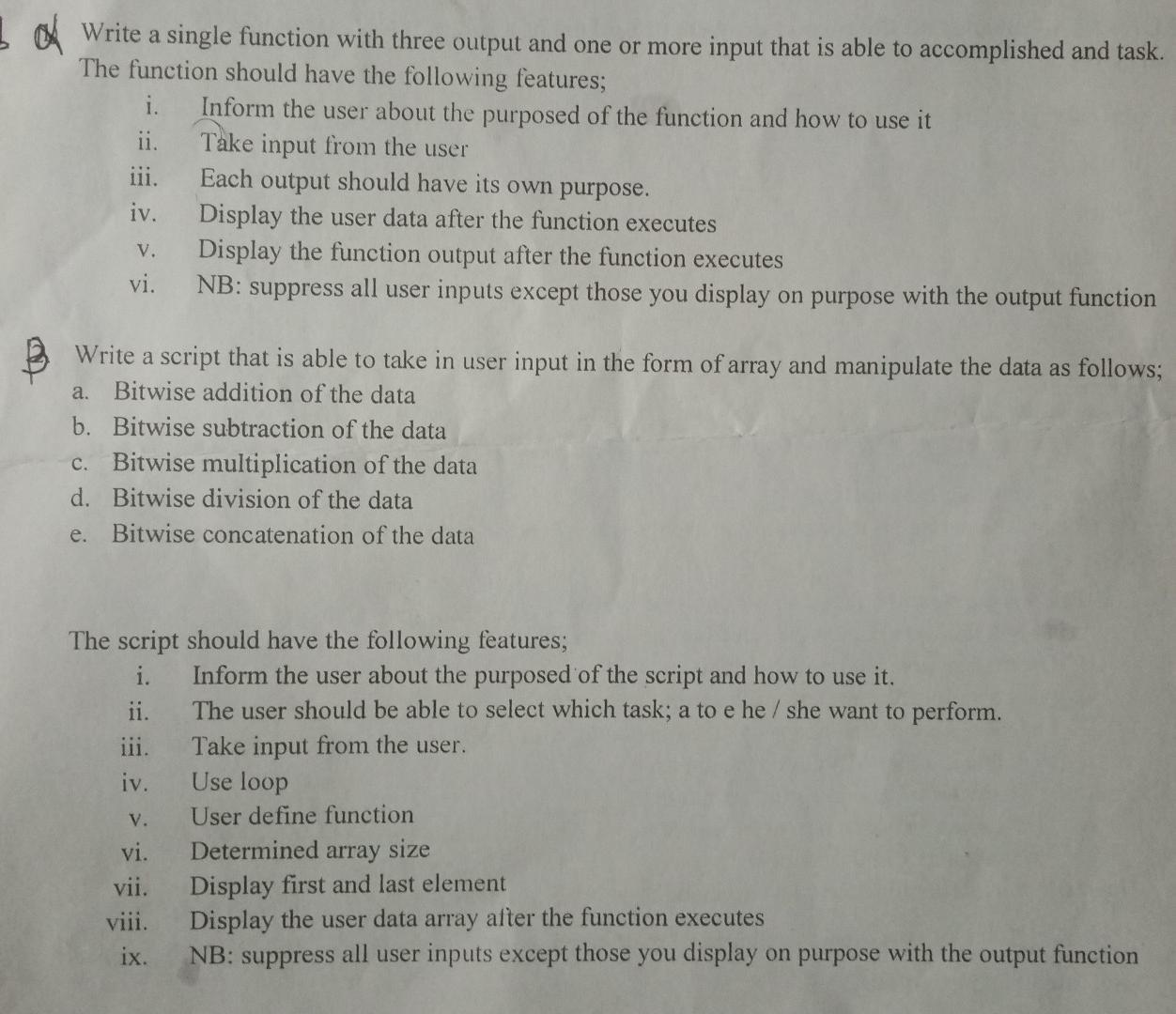 Write a single function with three output and one or more input