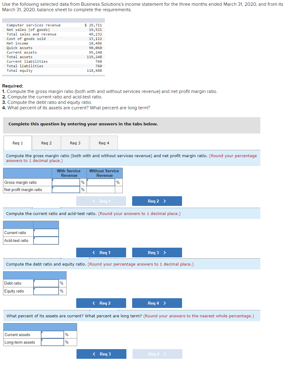 Use the following selected data from Business Solutionss income statement for the three months ended March 31, 2020, and fro