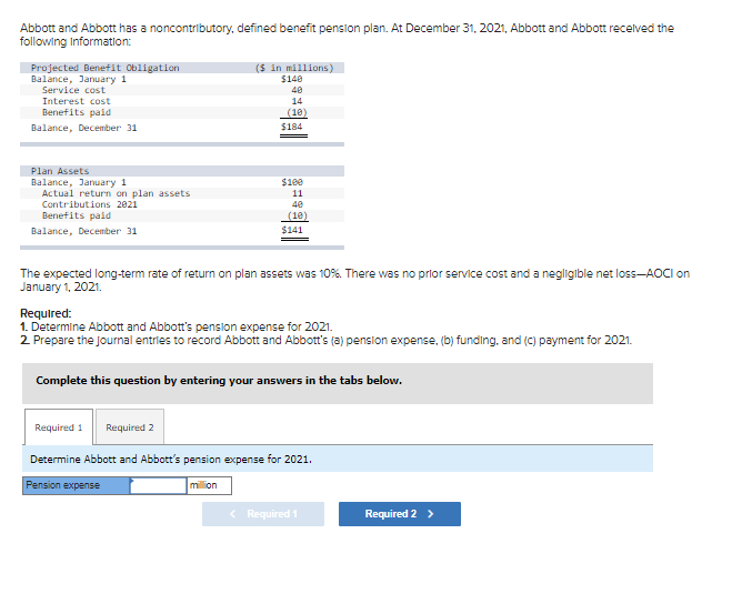 Abbott and Abbott has a noncontributory, defined benefit pension plan. At December 31, 2021, Abbott and Abbott recelved thef