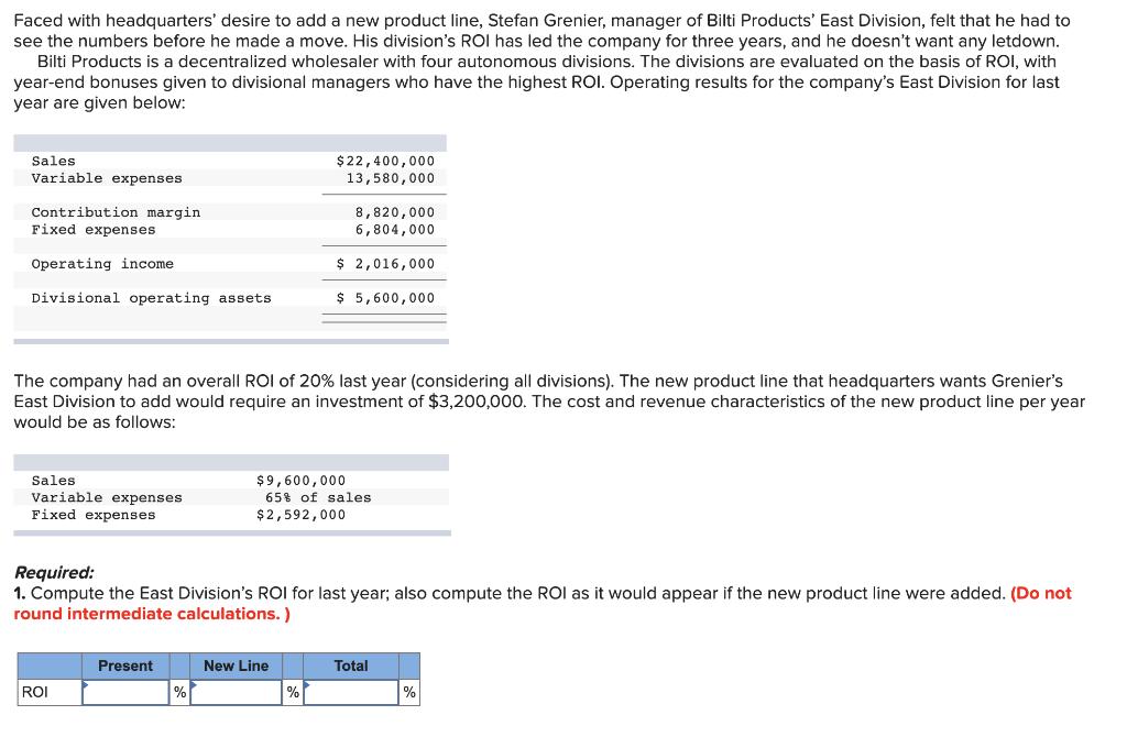 Faced with headquarters desire to add a new product line, Stefan Grenier, manager of Bilti Products East Division, felt tha