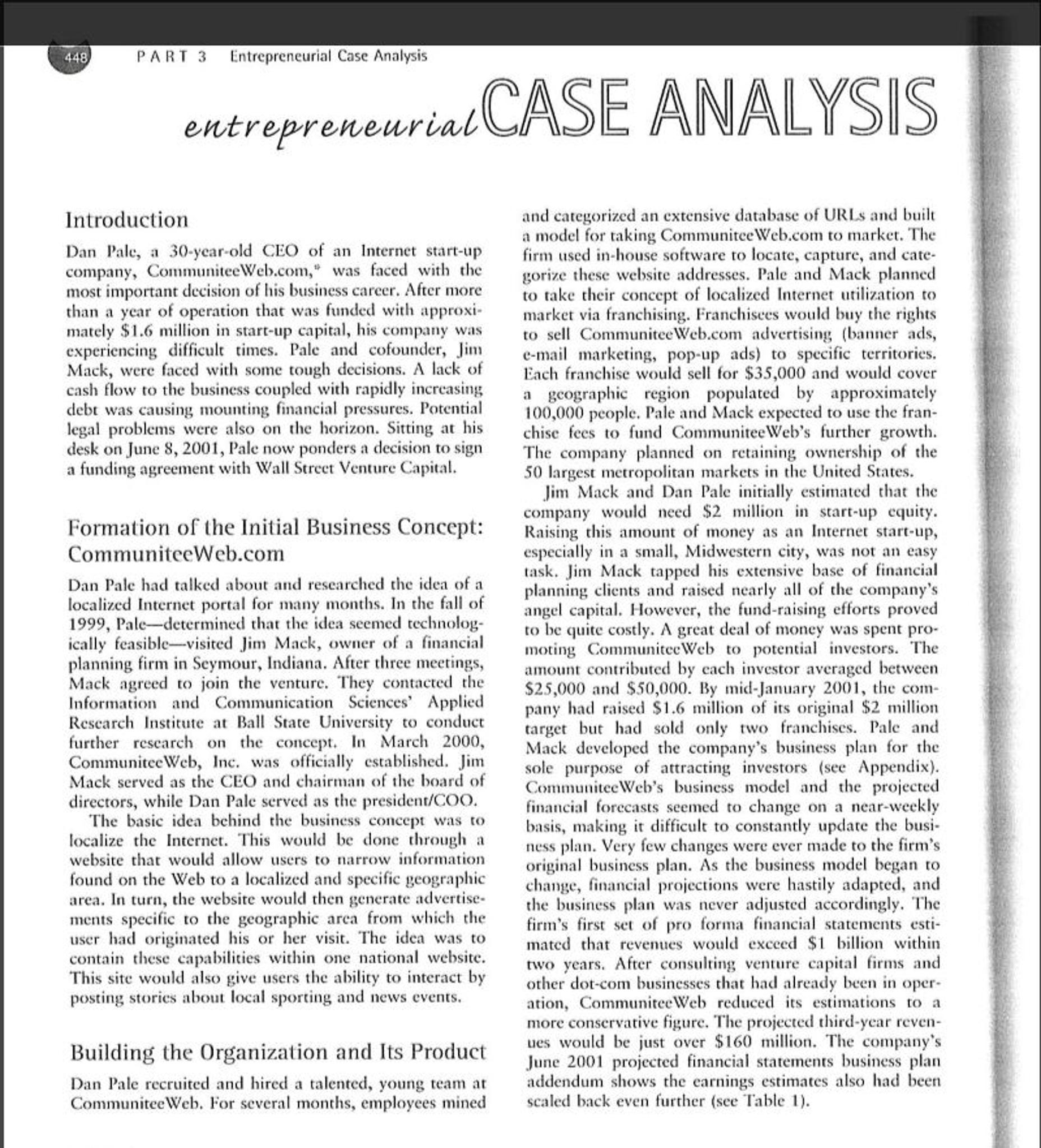 Entrepreneurial Case Analysis from the Textbook -