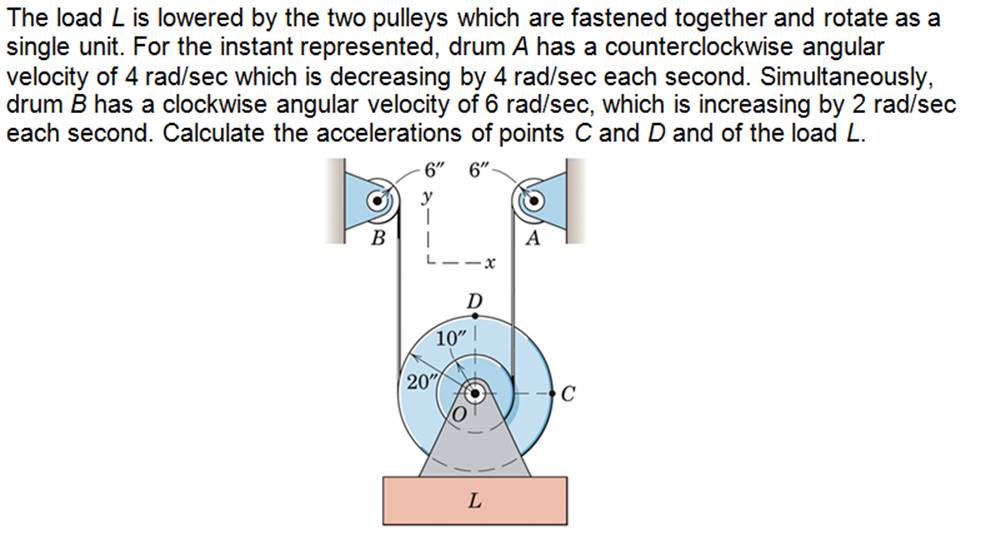 The load L is lowered by the two pulleys which are