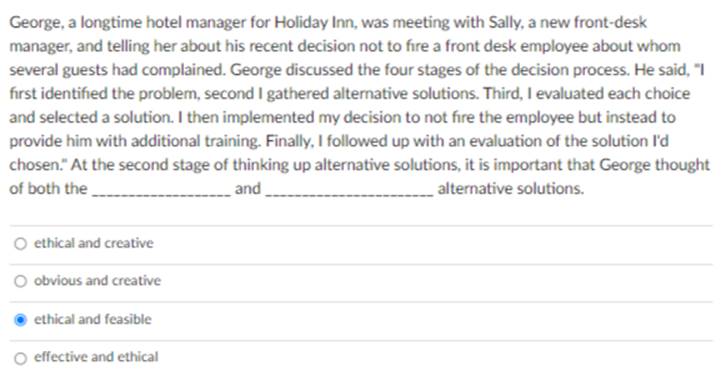 George, a longtime hotel manager for Holiday Inn, was meeting with Sally, a new front deskmanager, and telling her about his