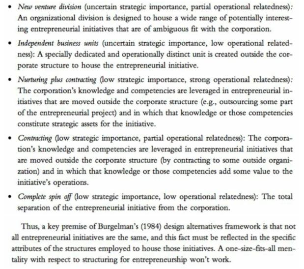 New venture division (uncertain strategic importance, partial operational relatedness): An organizational division is designe