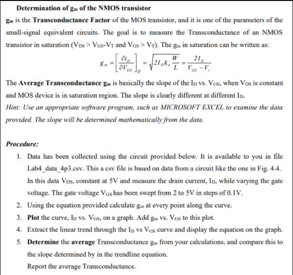 [Solved] Determination of gm of the NMOS transisto SolutionInn