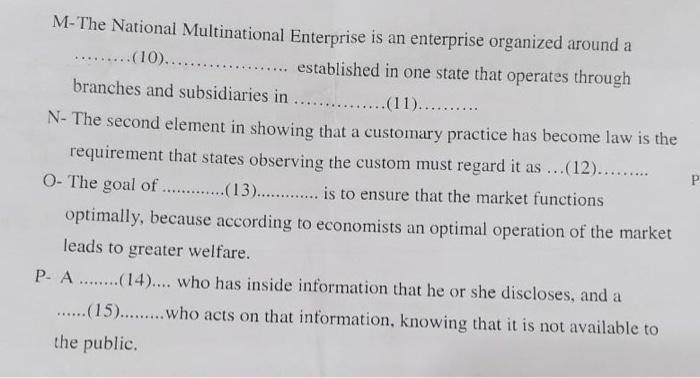 M-The National Multinational Enterprise is an enterprise organized around a .........(10)...... ..... established in one stat