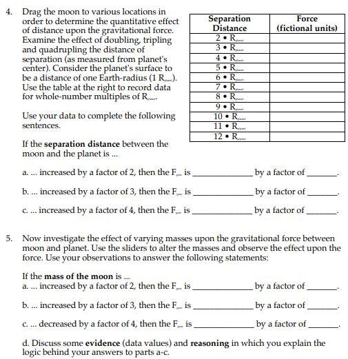 4. Drag the moon to various locations in order to determine the quantitative effect of distance upon the