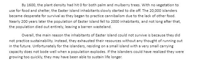 By 1600, the plant density had hit 0 for both palm and mulberry trees. With no vegetation to use for food and