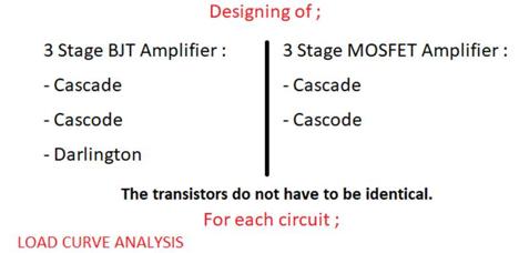 Designing of; 3 Stage BJT Amplifier: - Cascade - Cascode - Darlington LOAD CURVE ANALYSIS 3 Stage MOSFET