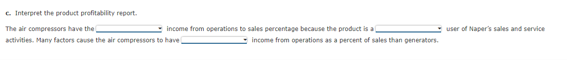 c. Interpret the product profitability report.user of Napers sales and serviceThe air compressors have theincome from ope