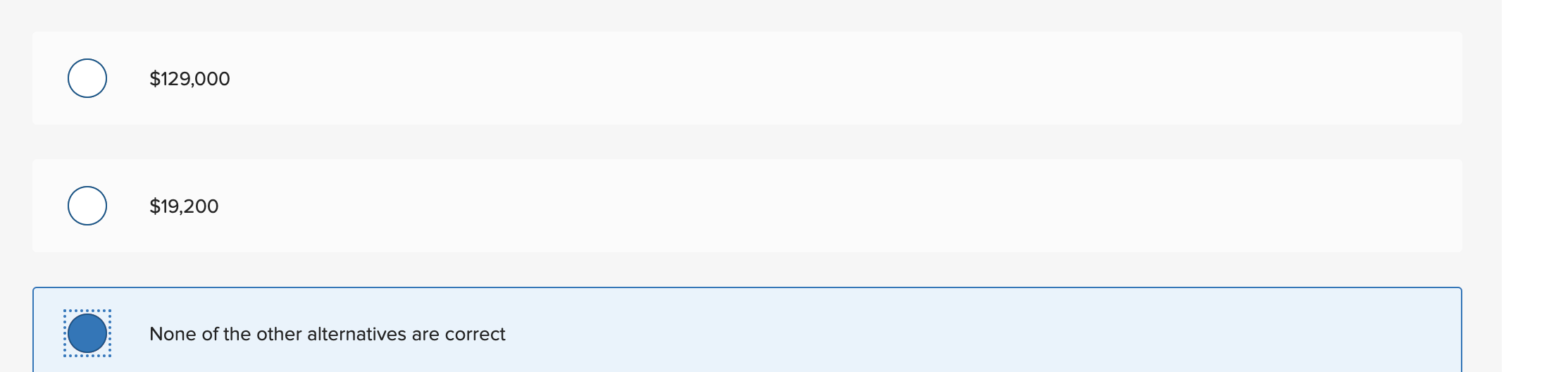 $129,000$19,200None of the other alternatives are correct