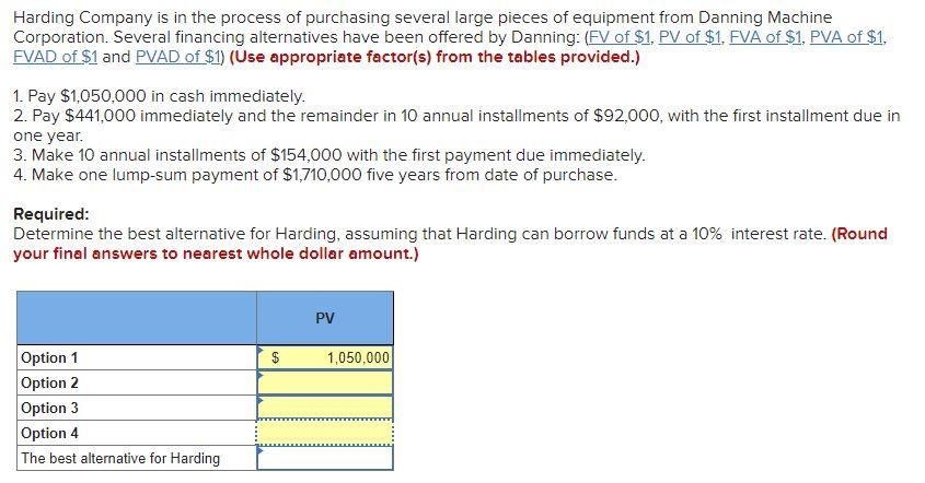 Harding Company is in the process of purchasing several large pieces of equipment from Danning MachineCorporation. Several f