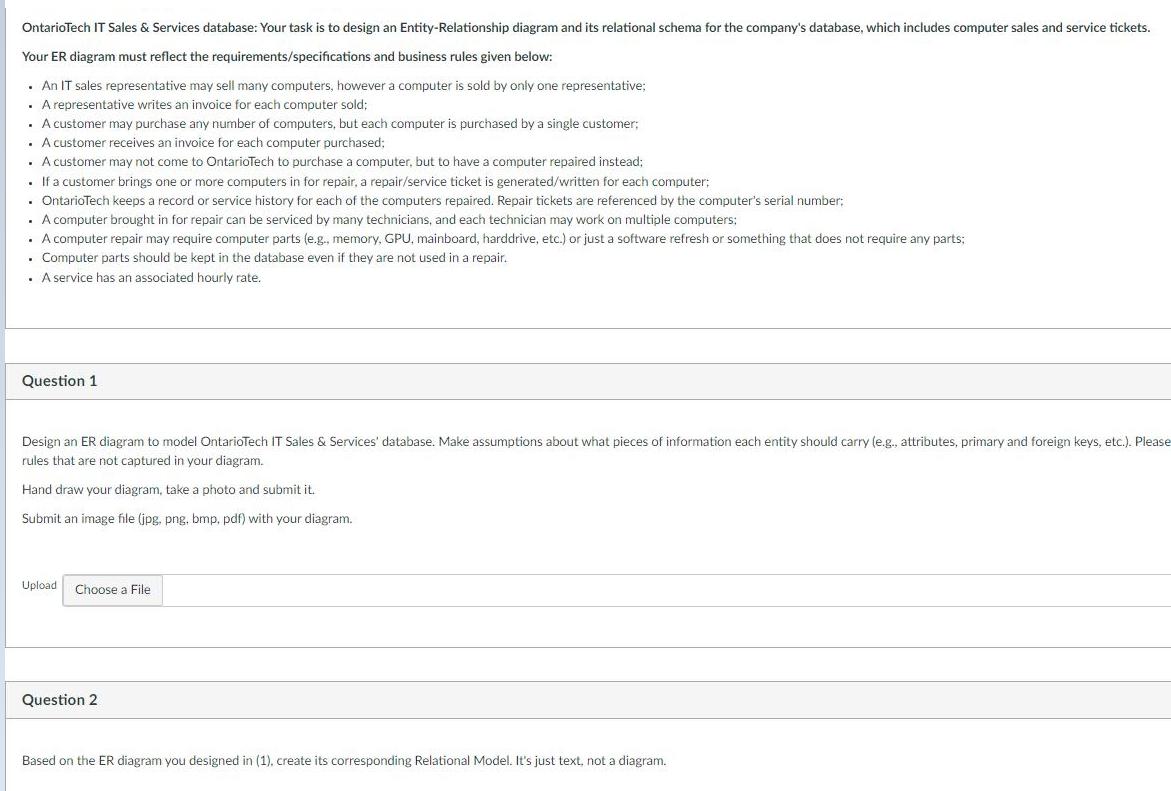 OntarioTech IT Sales & Services database: Your task is to design an