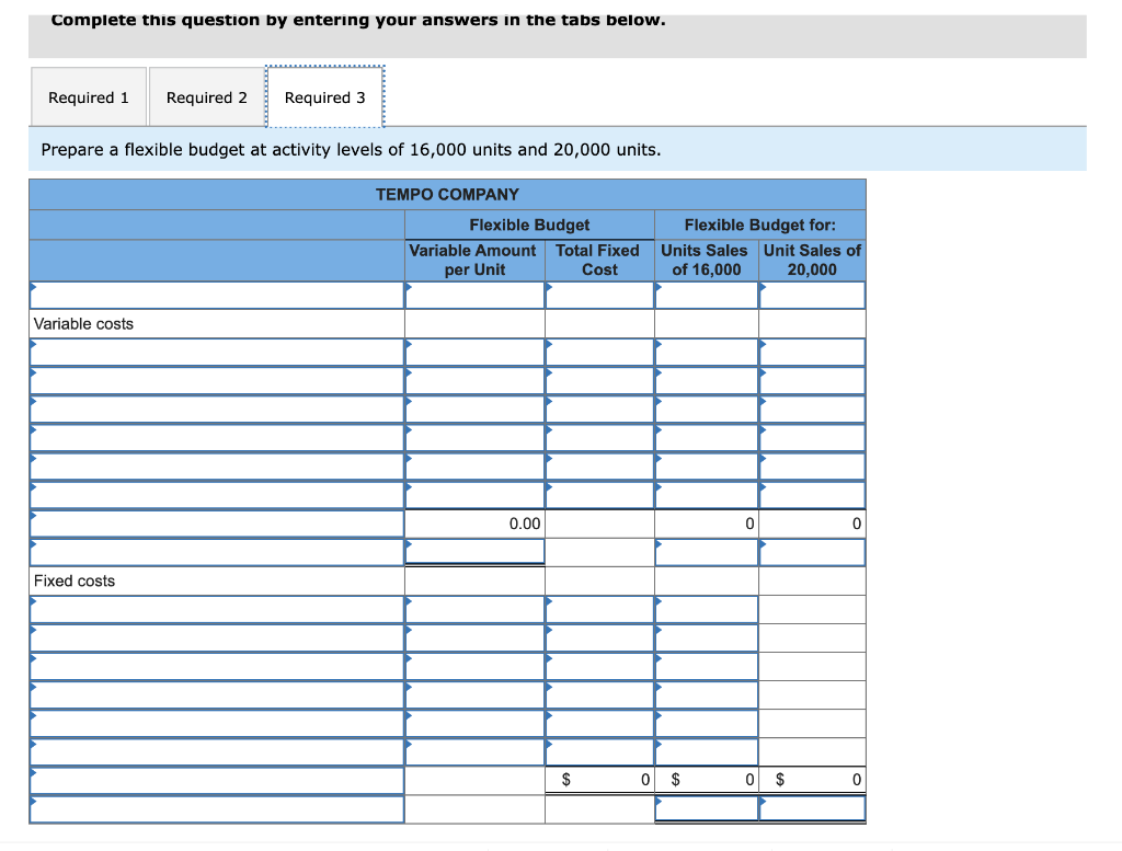 Complete this question by entering your answers in the tabs below. Required 1 Required 2 Required 3 Prepare a flexible budget
