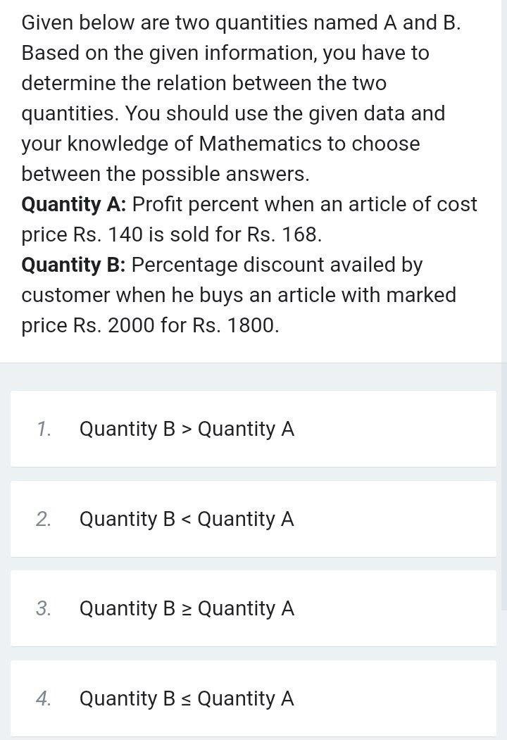 Given below are two quantities named A and B. Based on the