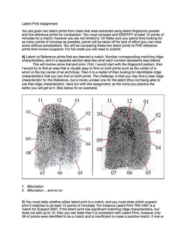 Latent Print Assignment You are given two latent prints from class that