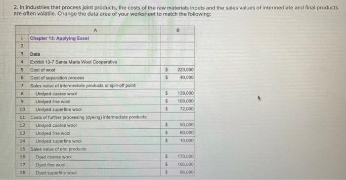 2. In industries that process joint products, the costs of the raw materials inputs and the sales values of