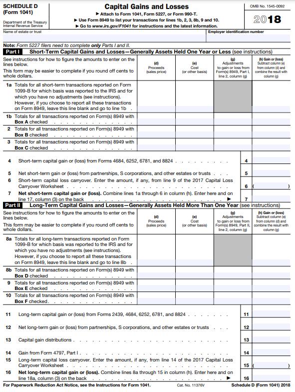 SCHEDULED(Form 1041)Capital Gains and LossesOMB No. 1545-0092Attach to Form 1041, Form 5227, or Form 990-T.Use Form 8949