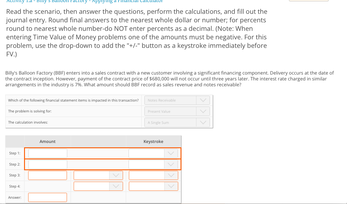 Activity 1.a - billy APPlying a nancial Read the scenario, then answer