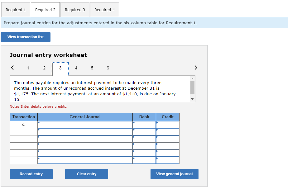 Required 1Required 2Required 3Required 4Prepare journal entries for the adjustments entered in the six-column table for R