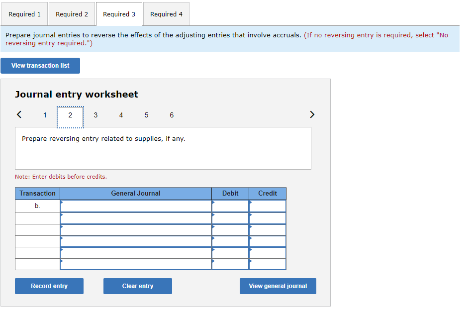 Required 1Required 2Required 3Required 4Prepare journal entries to reverse the effects of the adjusting entries that invo
