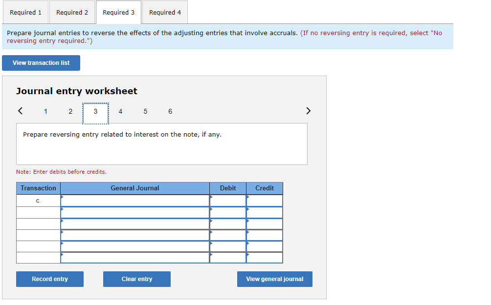 Required 1Required 2Required 3Required 4Prepare journal entries to reverse the effects of the adjusting entries that invo