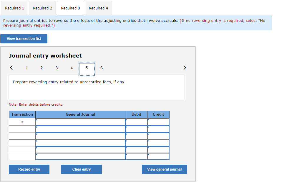 Required 1Required 2Required 3Required 4Prepare journal entries to reverse the effects of the adjusting entries that invo