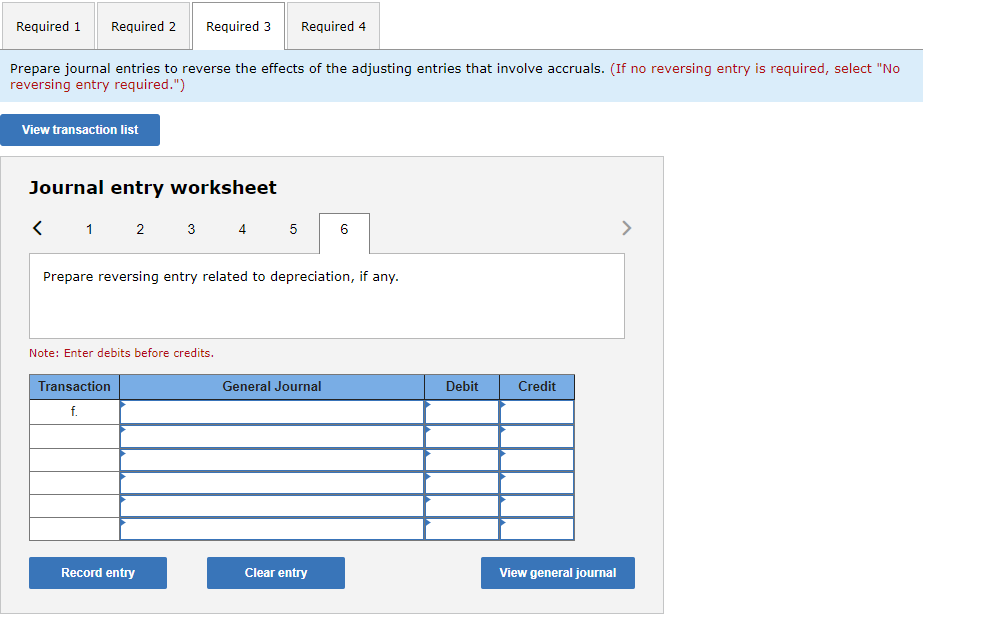 Required 1Required 2Required 3Required 4Prepare journal entries to reverse the effects of the adjusting entries that invo