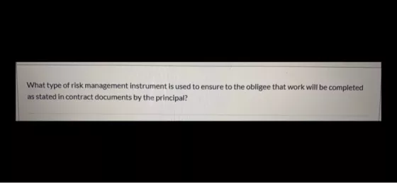 What type of risk management instrument is used to ensure to the obligee that work will be completed as stated in contract do