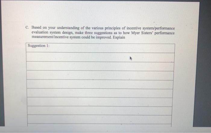 C. Based on your understanding of the various principles of incentive system/performance evaluation system design, make three