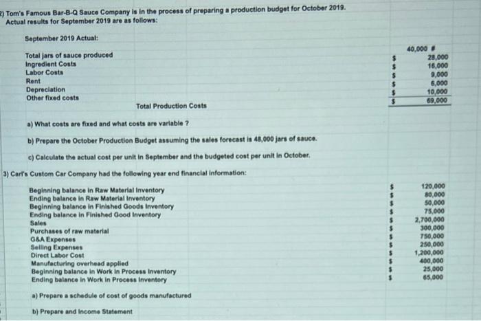 $$$$$40.00025,00016,0009,0006,00010,00069,0002) Toms Famous Bar-B-Q Sauce Company is in the process of preparing