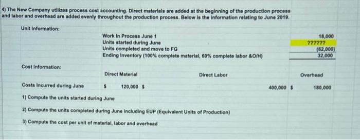 18,000777777(82,000)32,0004 The New Company utilizes process cost accounting. Direct materials are added at the beginning