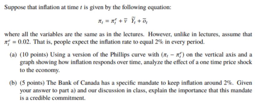 Suppose that inflation at time t is given by the following equation:  =  +V +0 where all the variables are