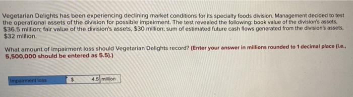 Vegetarian Delights has been experiencing declining market conditions for its specialty foods division. Management decided to
